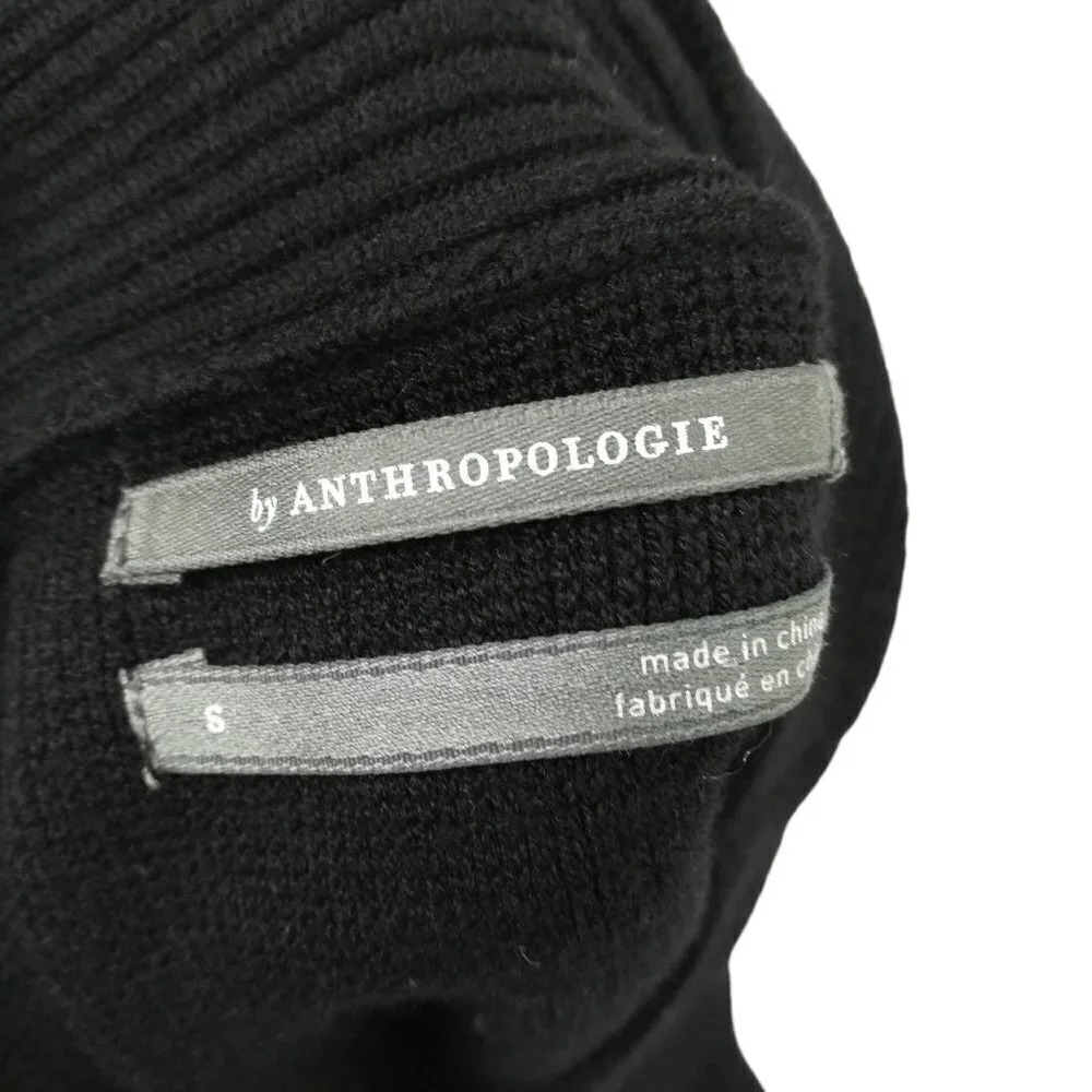By Anthropologie Black Long Sleeve Boat Neck Tunic Sweater Size S Bell Sleeve - Picture 6 of 14